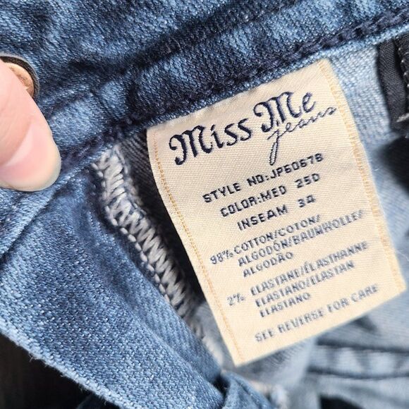 Miss Me Signature Rise Boot Cut Sequin & Embroidered Pockets Blue Denim Jeans 28 - Picture 15 of 16